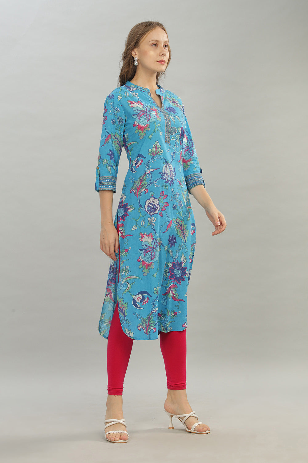 Mythri Women Casual Kurta with 3/4th Sleeves - Blue - KU11