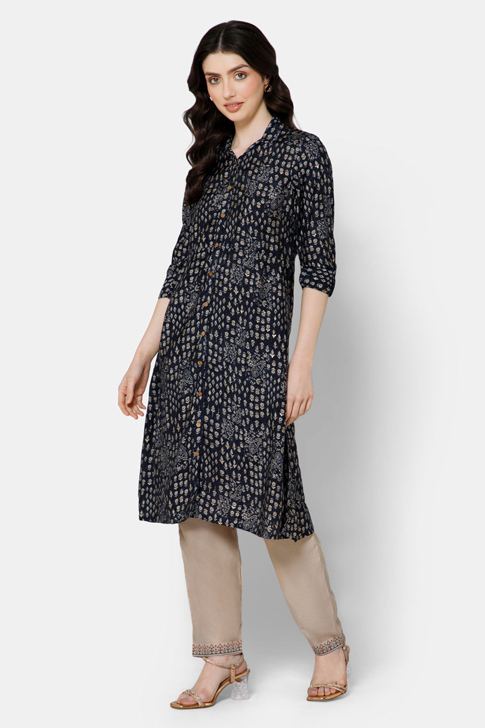 Mythri Women's Fit and Flare Casual Dress - Navy Blue - DR06
