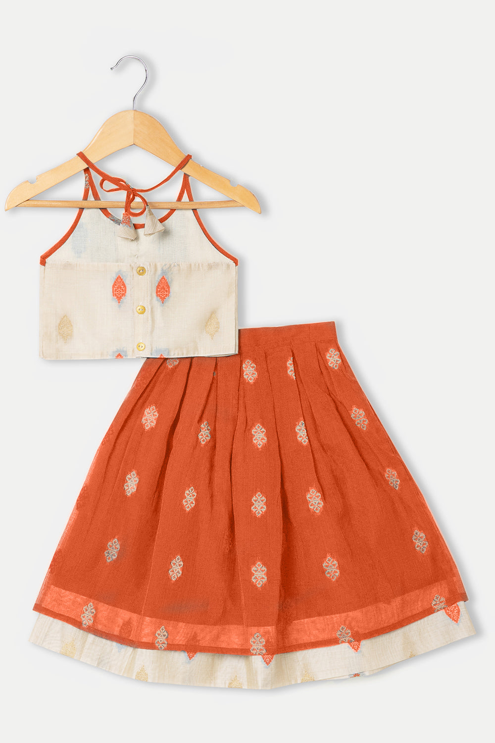 Chittythalli Halter Neck with Ruffle Detailing Ethnic Pavadai Set - Orange - PS28