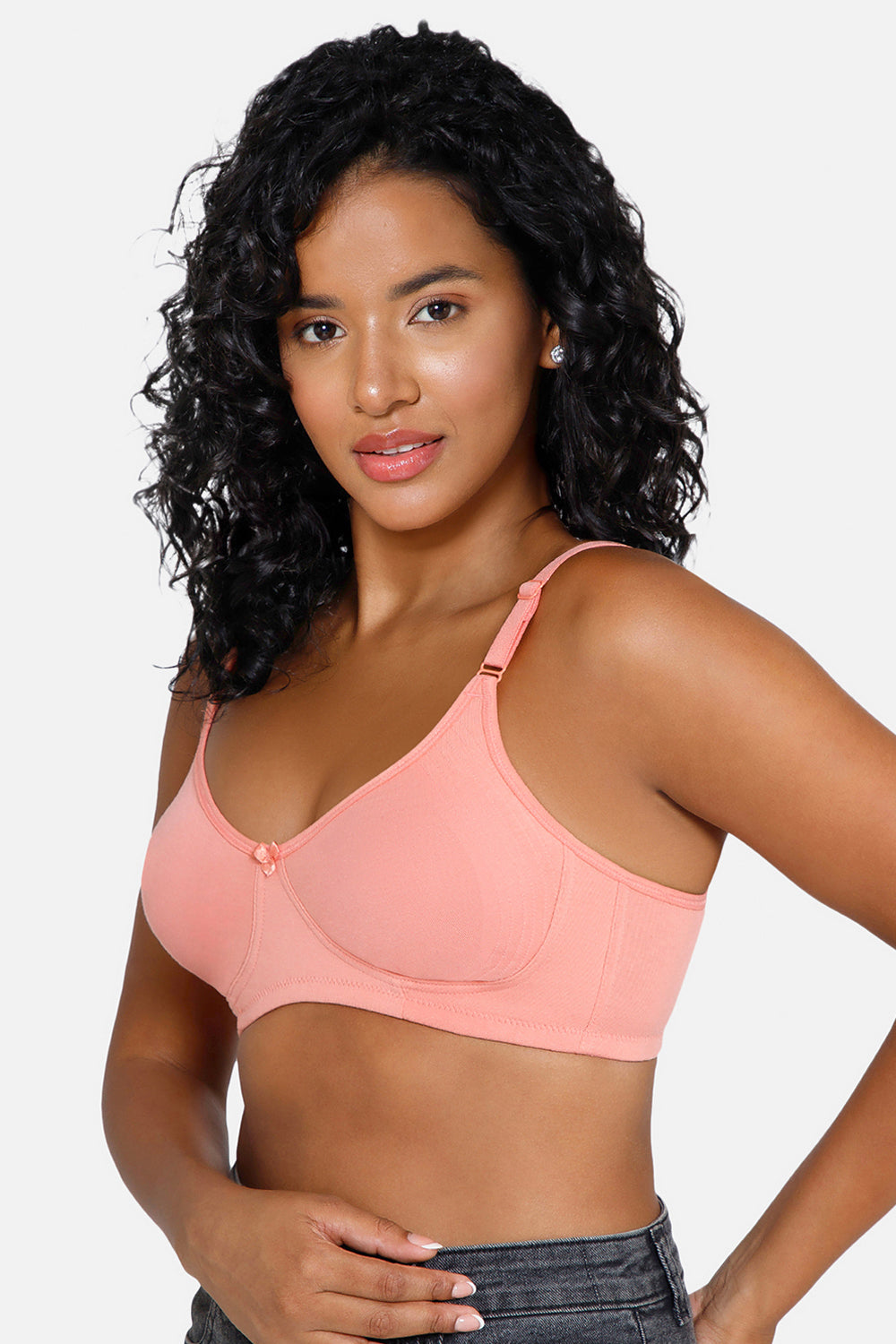 Full Coverage Non-Padded Non-Wired Intimacy T-Shirt Saree Bra ES02 in Peach