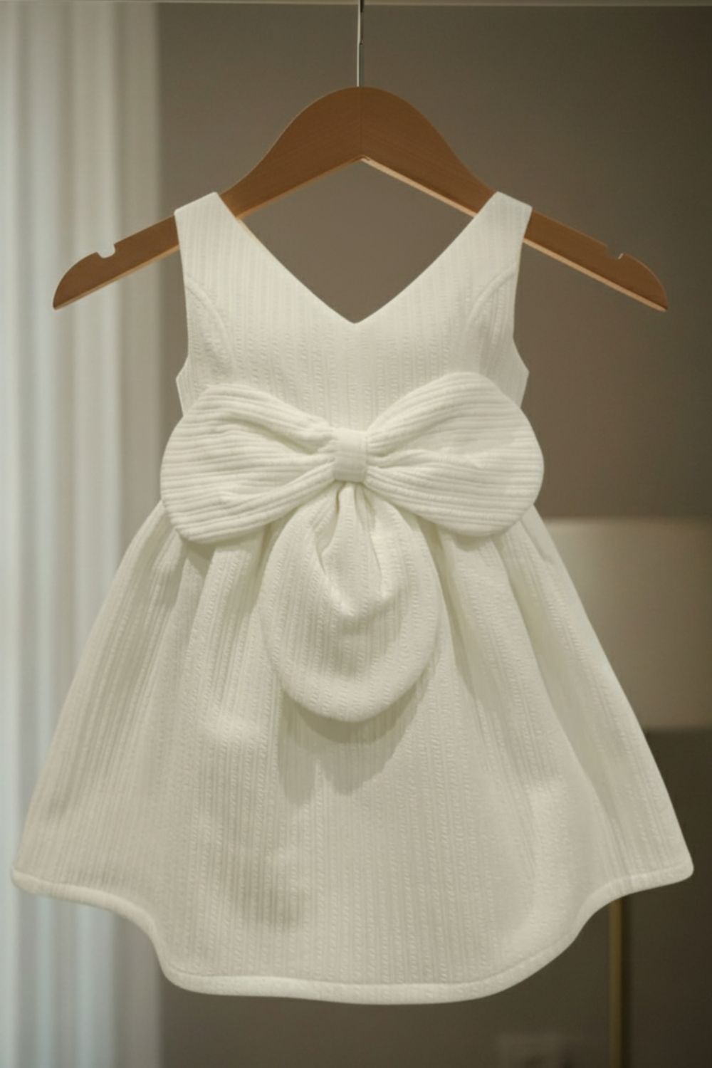 Girls V-Neck Sleeveless Cotton-Poly Dress | Solid Knee-Length Regular Fit Daily Wear Frock - B629