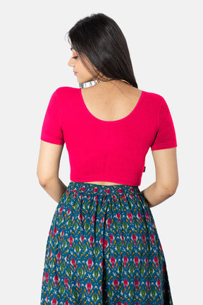 Naiduhall Knitted Blouse With Round Neck Princess Cut Short Sleeve - Fuschia Size   32 Color Fuschia