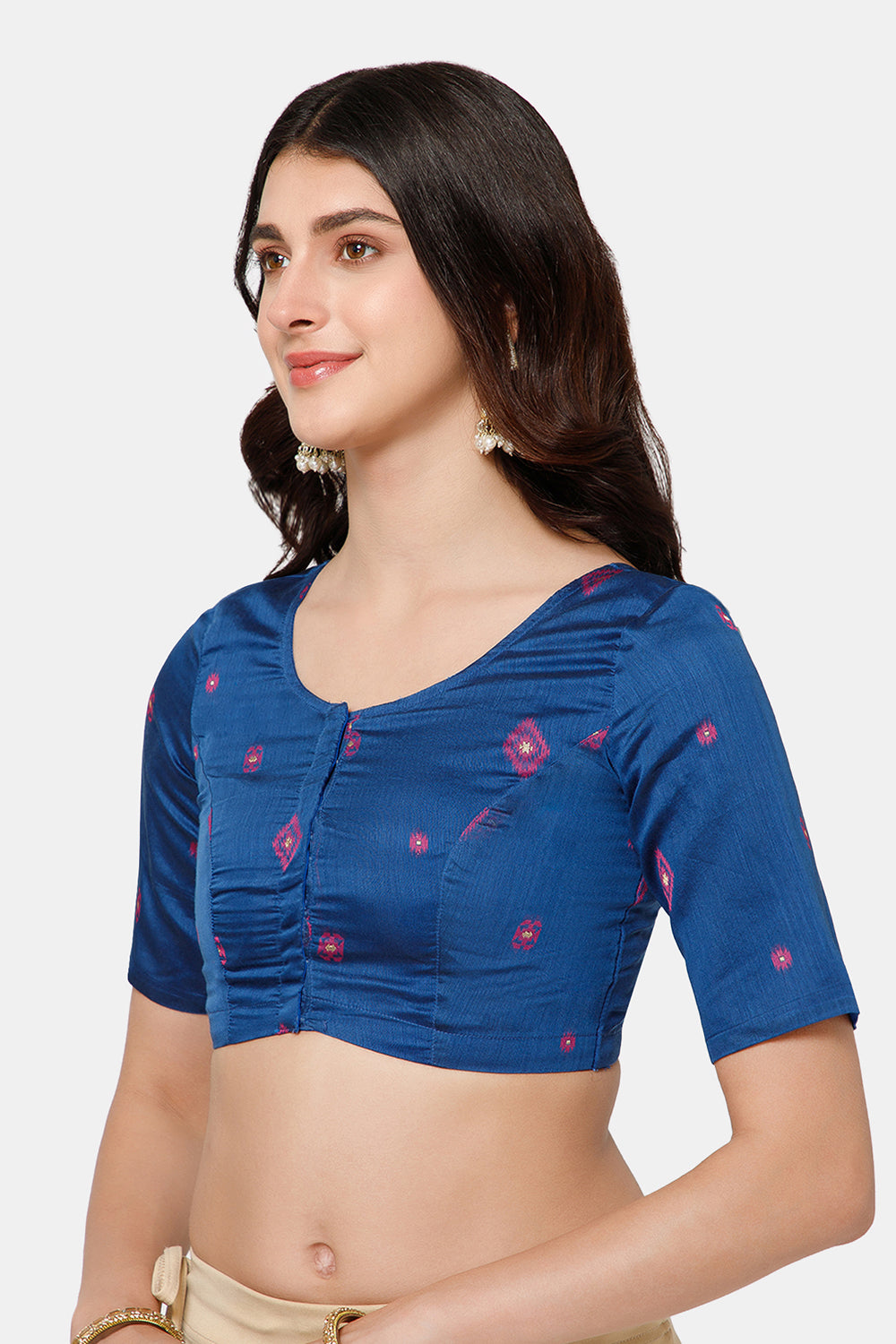 Naidu Hall Women’s Princess Cut Printed Readymade Saree Blouse U-Neck Front Open with Elbow Sleeves & Princess Cut | Elegant Everyday & Ethnic Wear - BU17