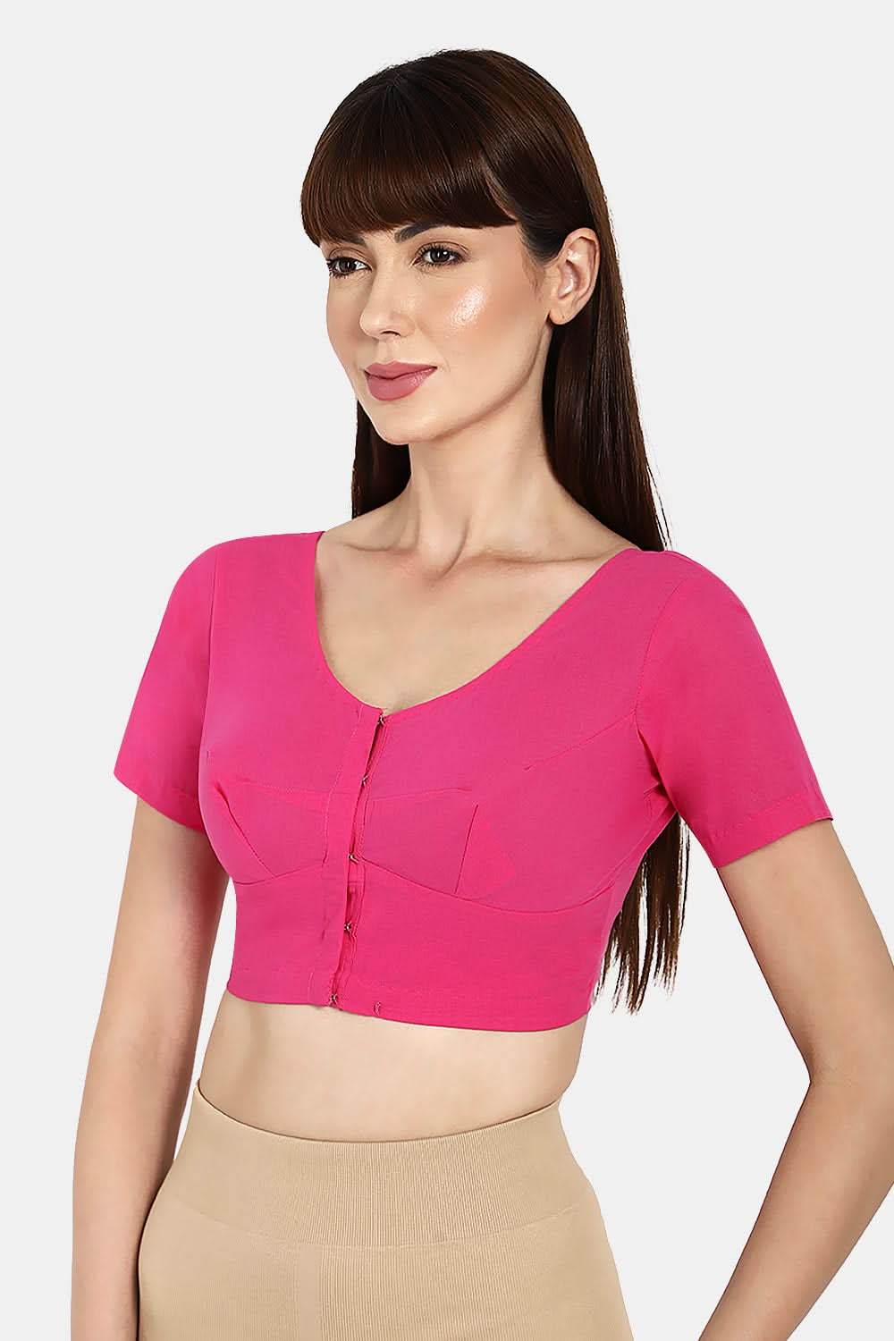 Naidu Hall Round neck short sleeve blouse - Fuchsia - Naidu Hall Family Store