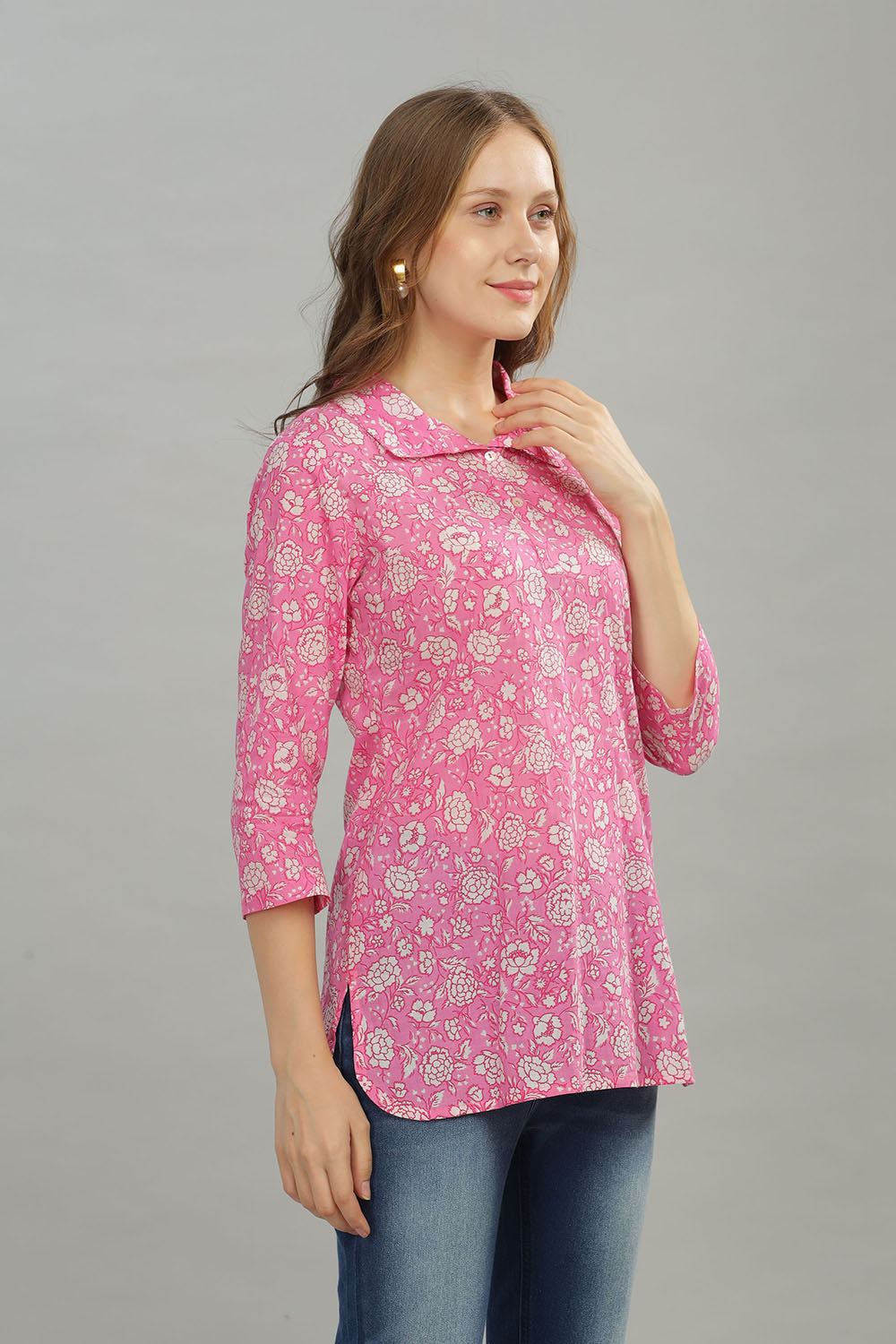 Mythri Women Short Kurta with 3/4th Sleeves - Pink - TO02