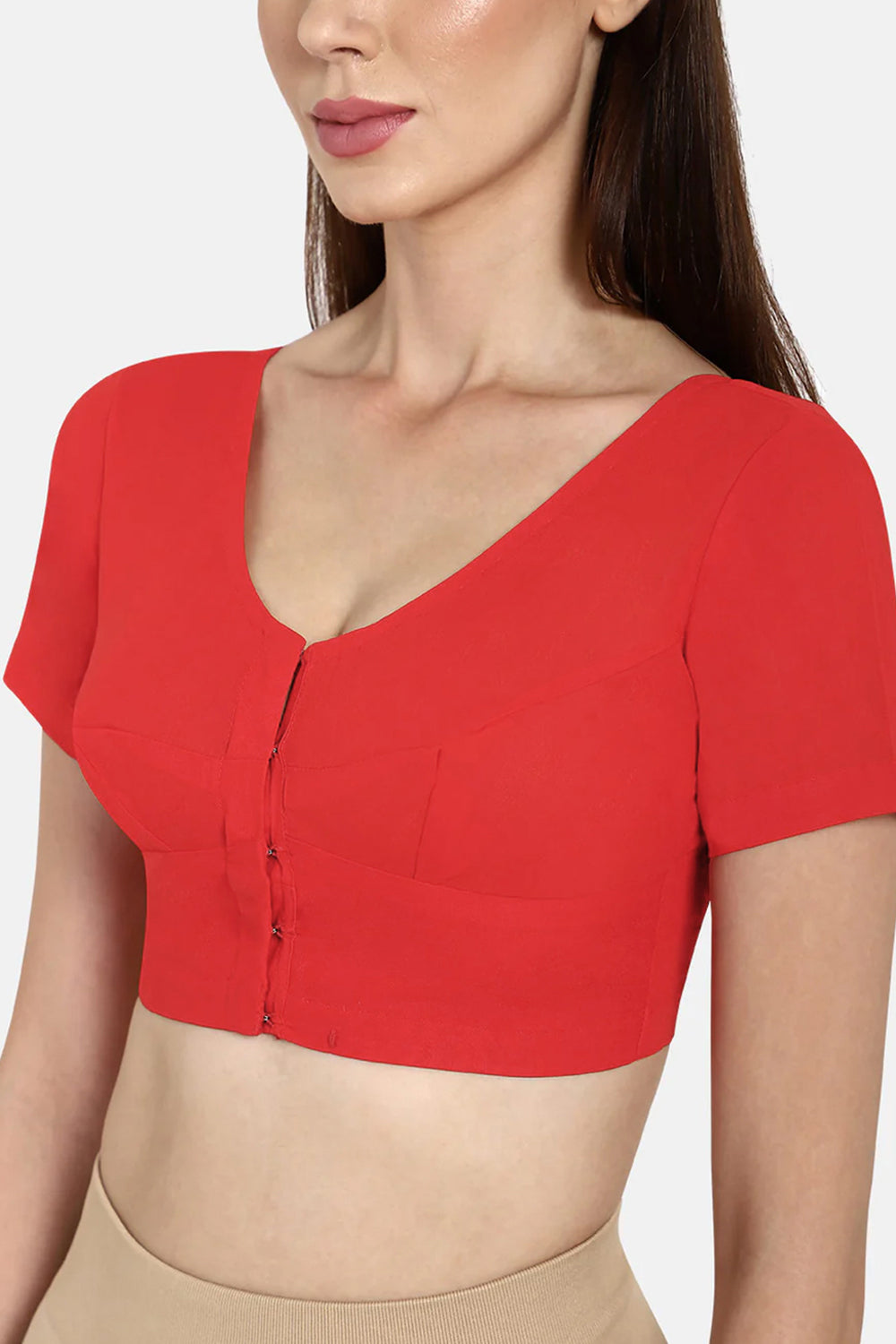 Naidu Hall Round neck short sleeve blouse - Coral