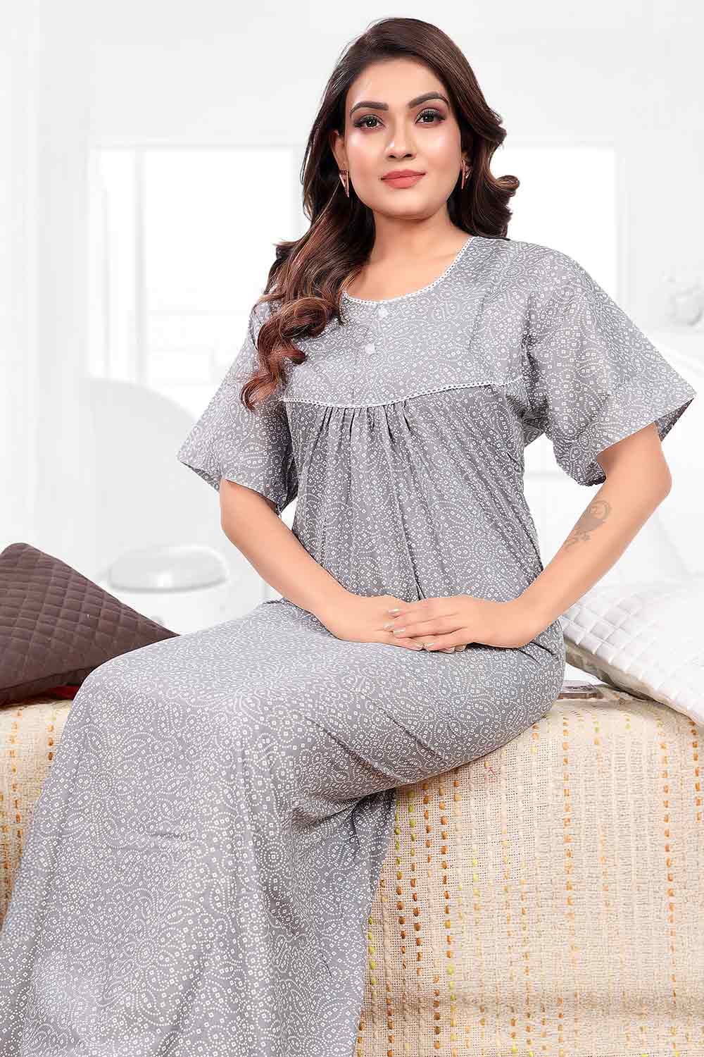 Women’s Nighty | Soft Blended Fabric Comfortable Nightwear & Stylish Sleepwear - Grey - 3117