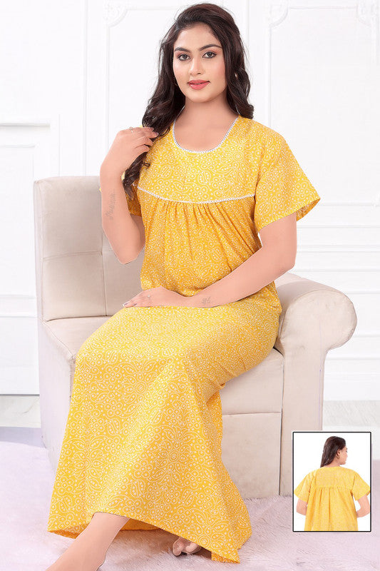 Women's Nighty | Soft Blended Fabric Comfortable Nightwear & Stylish Sleepwear - Yellow - 3117