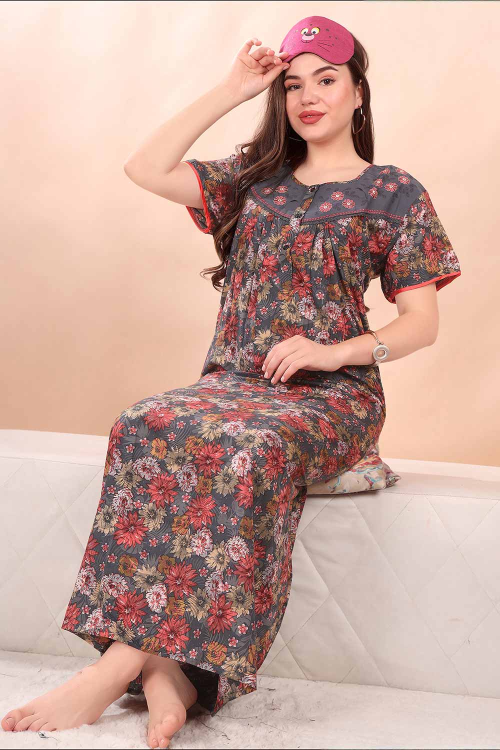 Women’s Nighty | Soft Blended Fabric Comfortable Nightwear & Stylish Sleepwear - Grey - 3180