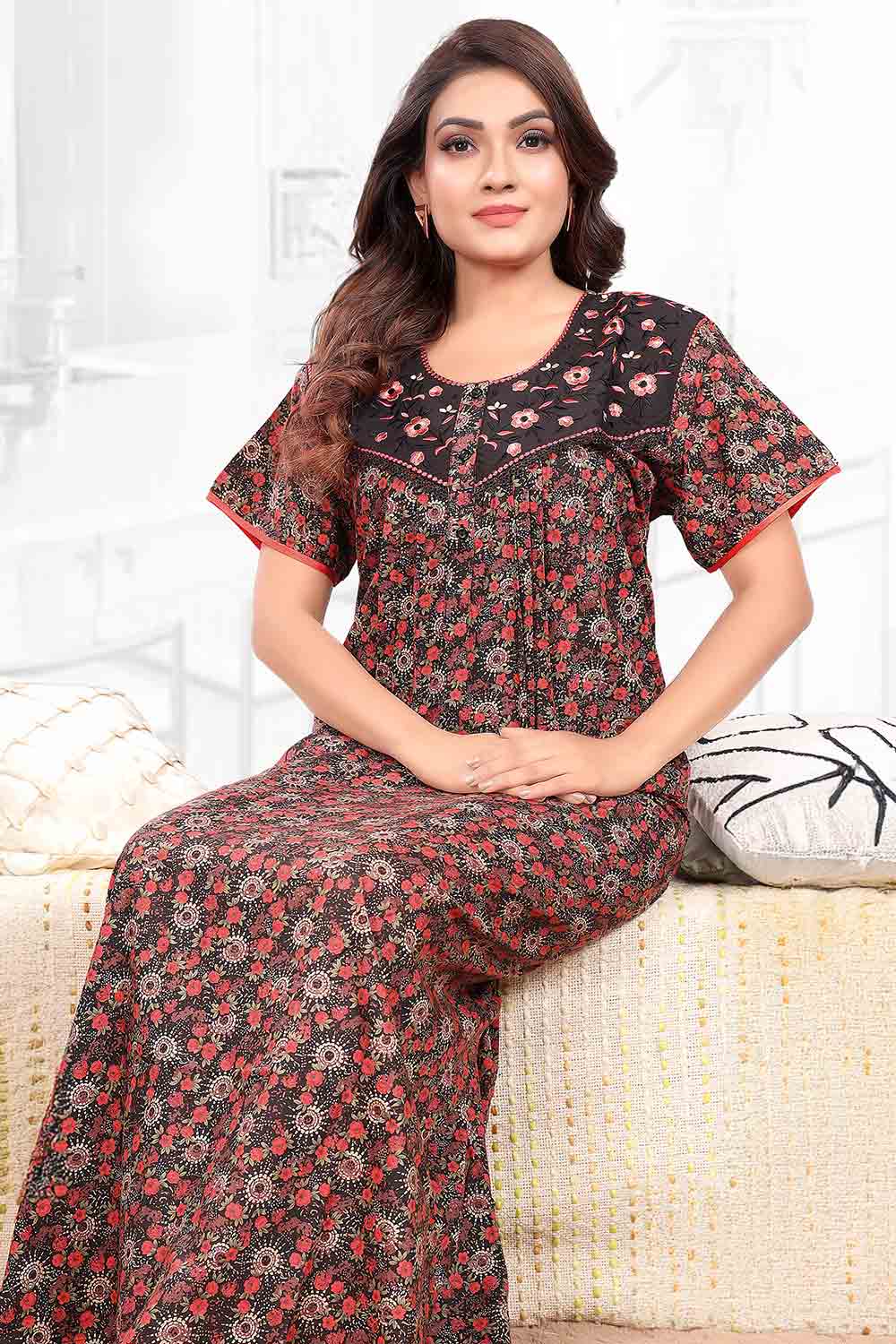 Women’s Nighty | Soft Blended Fabric Comfortable Nightwear & Stylish Sleepwear - Peach - 3182