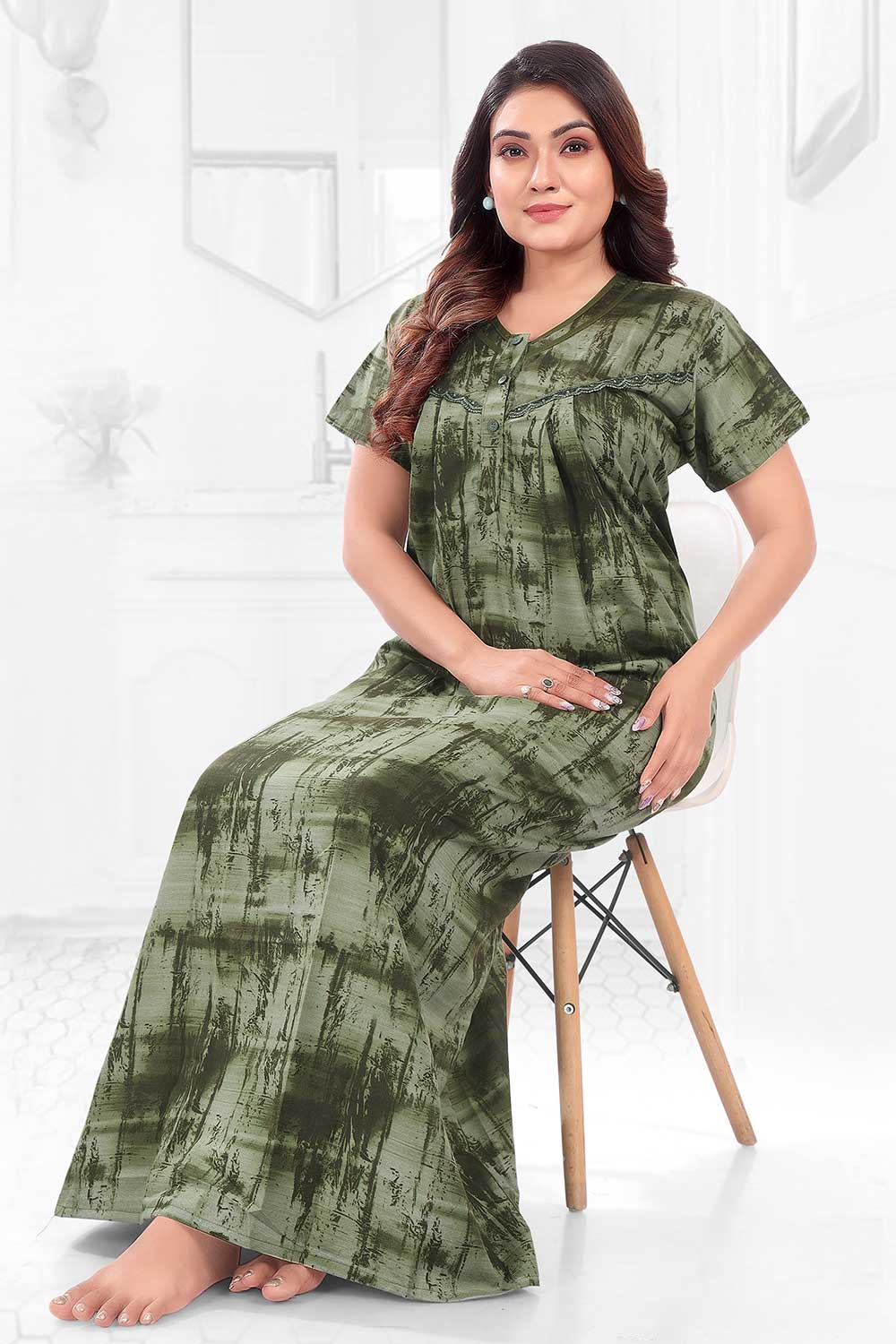 Women’s Nighty | Soft Blended Fabric Comfortable Nightwear & Stylish Sleepwear - Dark Green - 3250