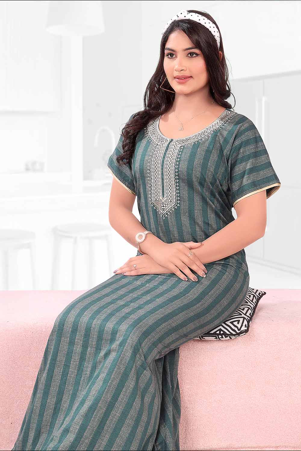 Women's Nighty | Soft Blended Fabric Comfortable Nightwear & Stylish Sleepwear - Green - 3153