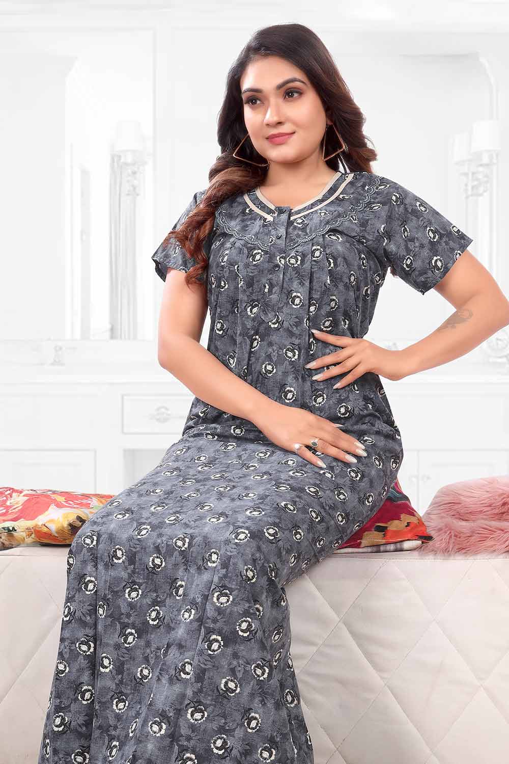 Women’s Nighty | Soft Blended Fabric Comfortable Nightwear & Stylish Sleepwear - Dark Blue - 3279