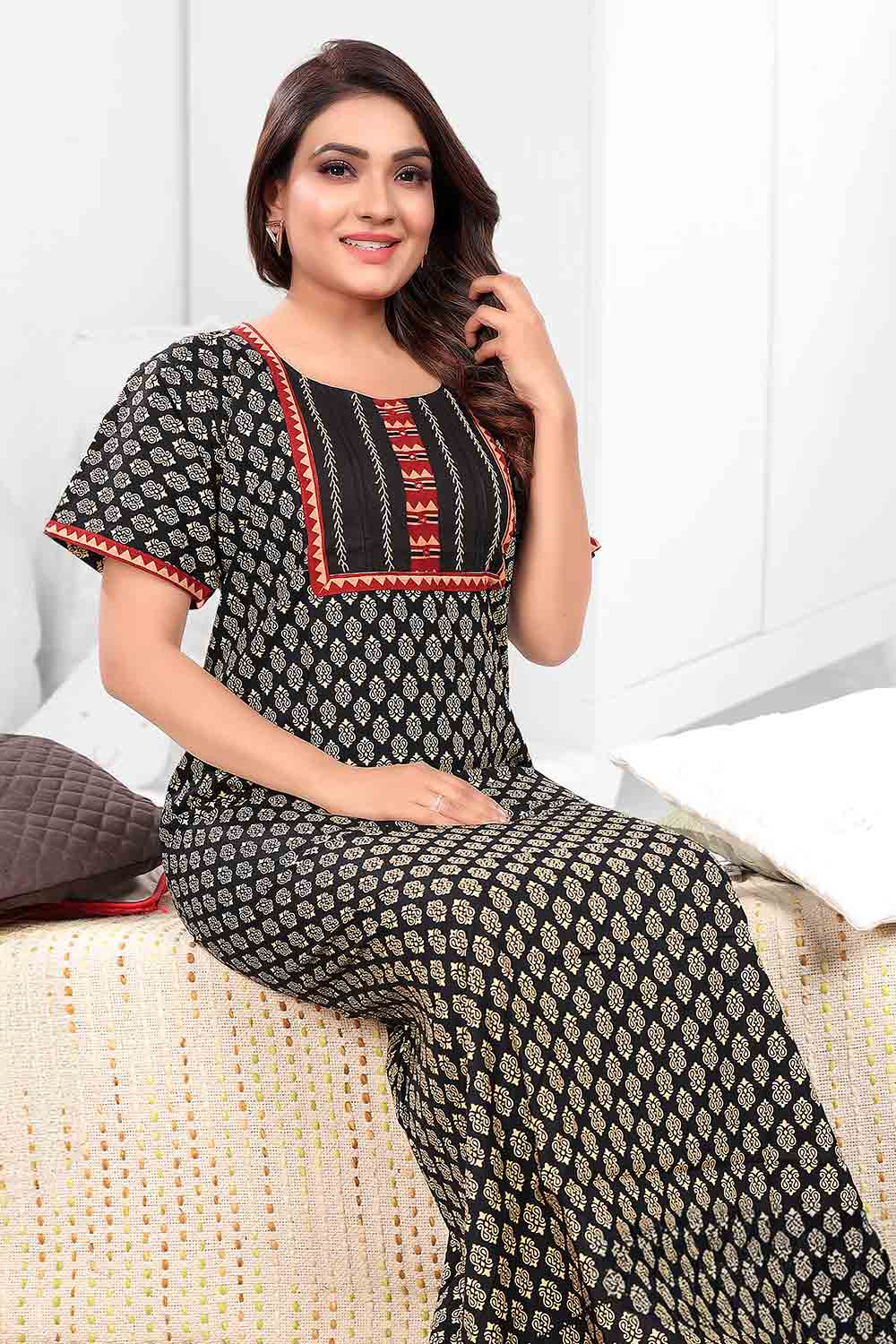 Women’s Nighty | Soft Blended Fabric Comfortable Nightwear & Stylish Sleepwear - Black - 3287