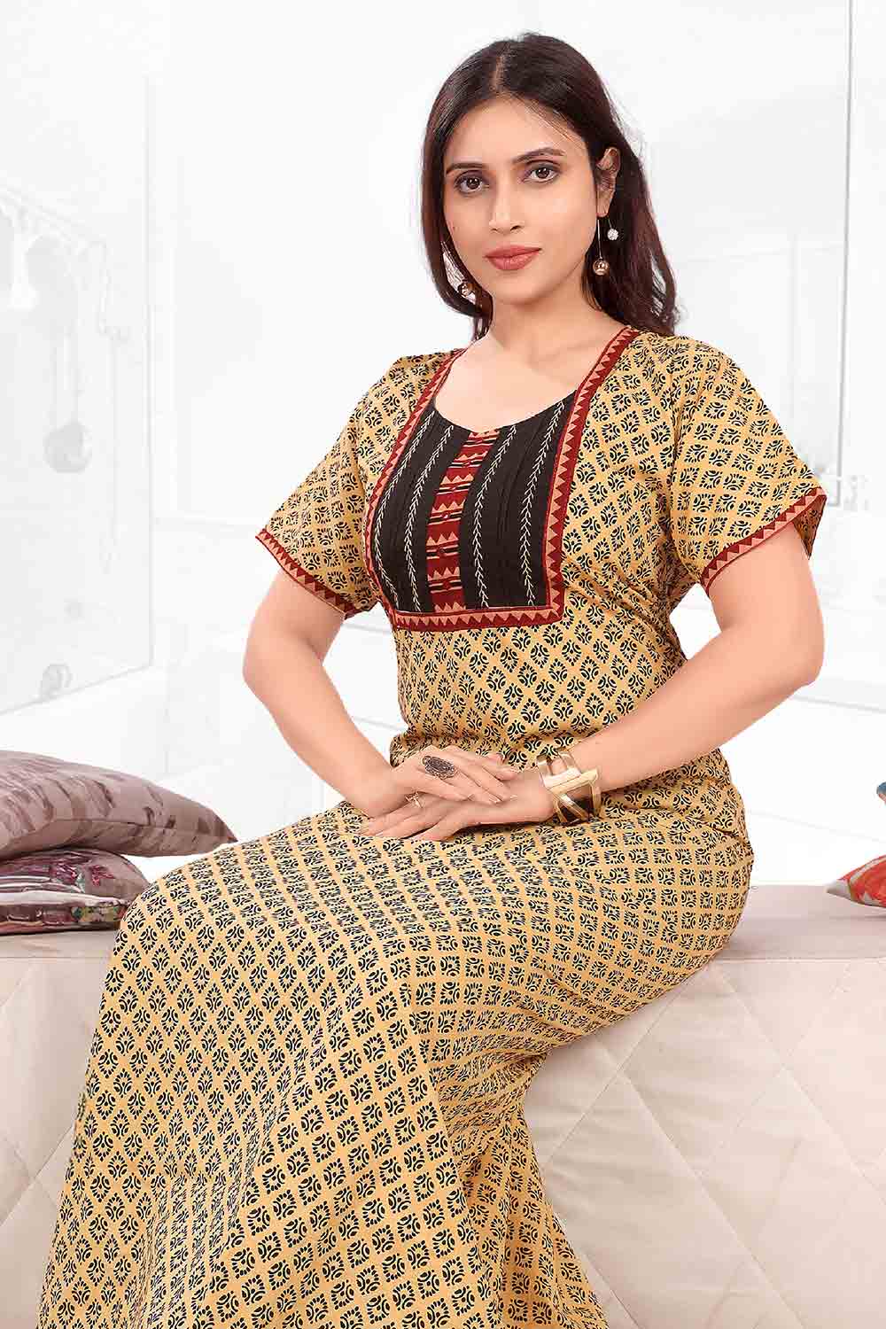 Women’s Nighty | Soft Blended Fabric Comfortable Nightwear & Stylish Sleepwear - Skin - 3289