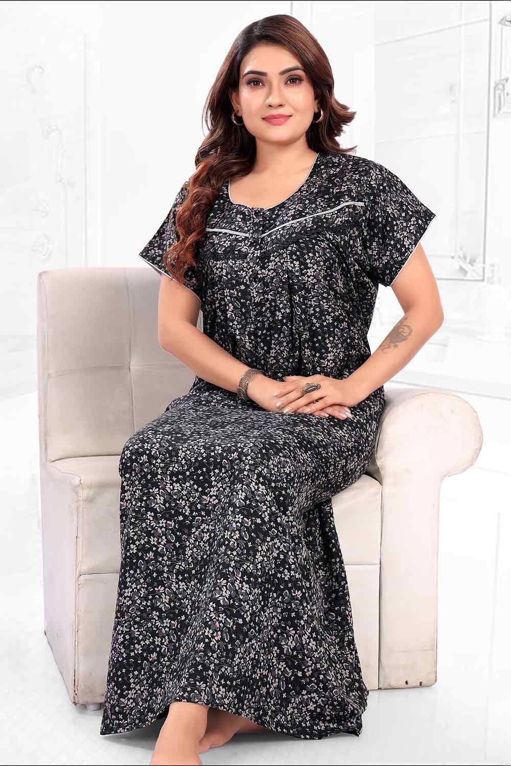 Women’s Nighty | Soft Blended Fabric Comfortable Nightwear & Stylish Sleepwear - Black - 3357