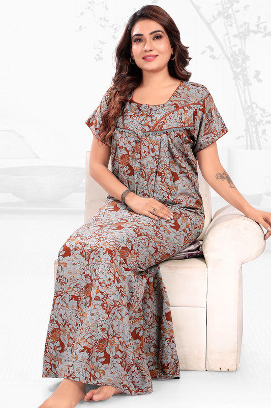 Women's Nighty | Soft Blended Fabric Comfortable Nightwear & Stylish Sleepwear - Rust - 3365