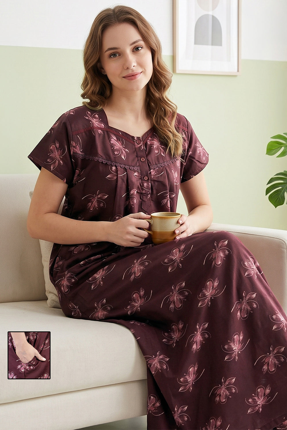 Women’s Cotton Nighty | Relaxed Fit Short Sleeve Night Dress for Women | Comfortable Everyday Nightwear |1218-3619