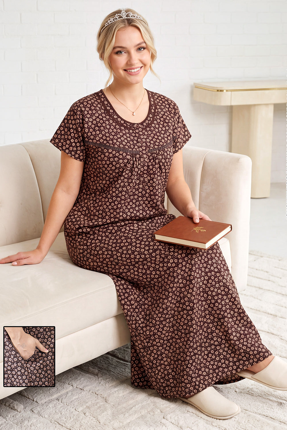 Women’s Cotton Nighty | Relaxed Fit Short Sleeve Night Dress for Women | Comfortable Everyday Nightwear |1218-3623