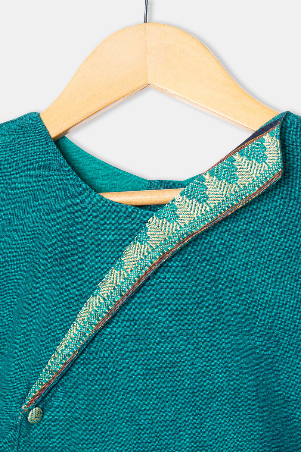 Teal Green Cotton Ethnic Pavadai Set – Stylized Collar & Puff Sleeves | Chittythalli Festive Outfit - PS67