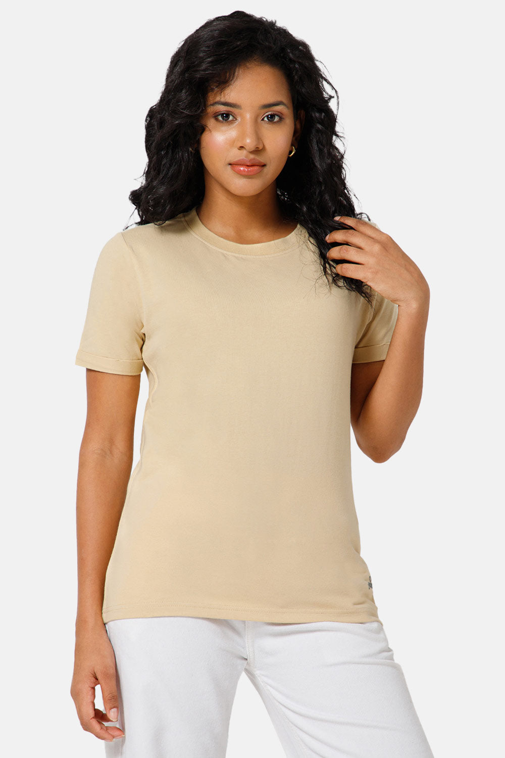 Jusperf Women Half Sleeve Crew Neck T-shirt  - Light Brown - SD23