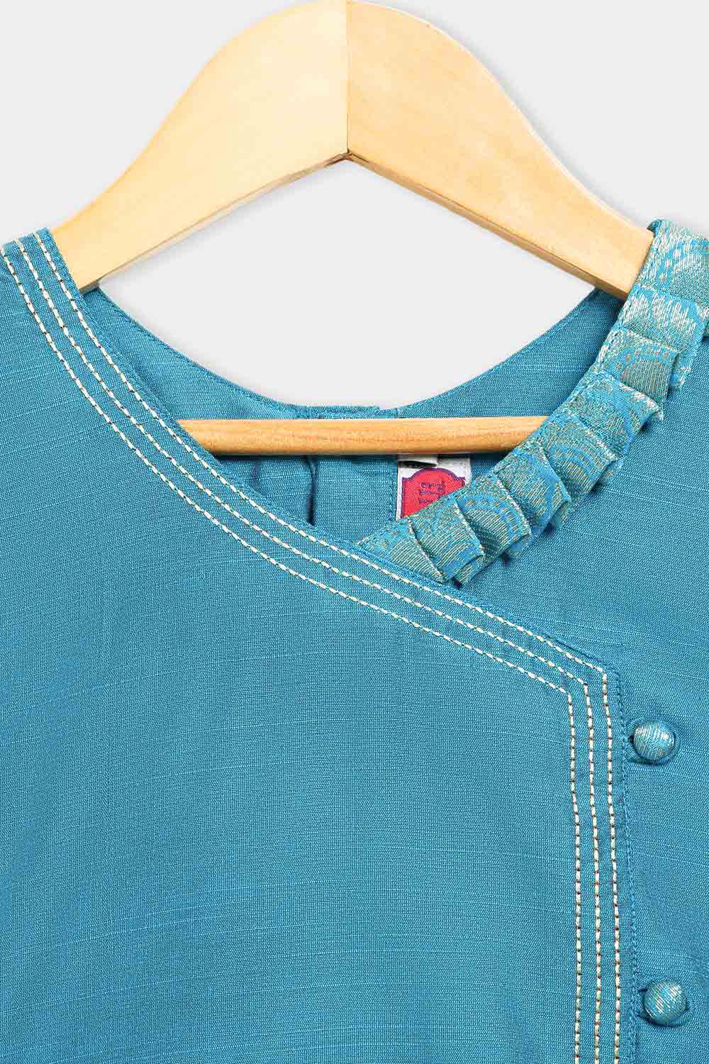 Chittythalli Girls’ Asymmetric Neck Pavadai Set – Brocade Skirt & Cotton Top - Blue - PS50