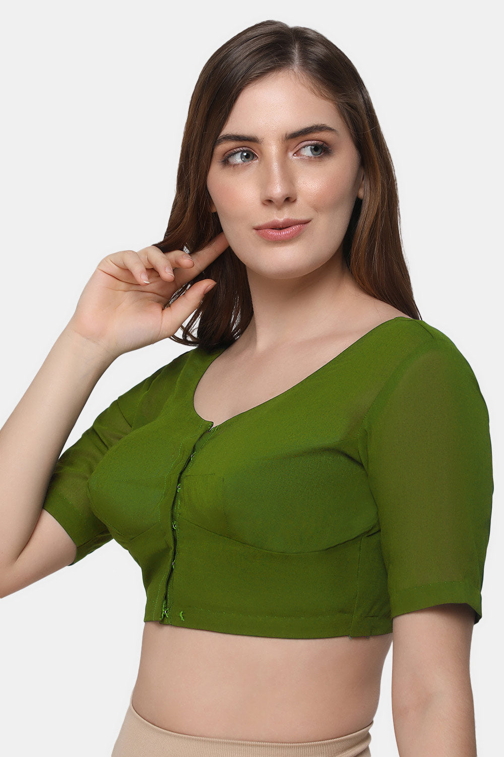 Naidu Hall Women's 2x2 Cotton Saree Blouse | Readymade Round Neck Elbow Sleeve Woven Cotton Blouse | Plain Traditional Blouse for Cotton, Handloom, Linen & Silk Cotton Sarees - RNRE