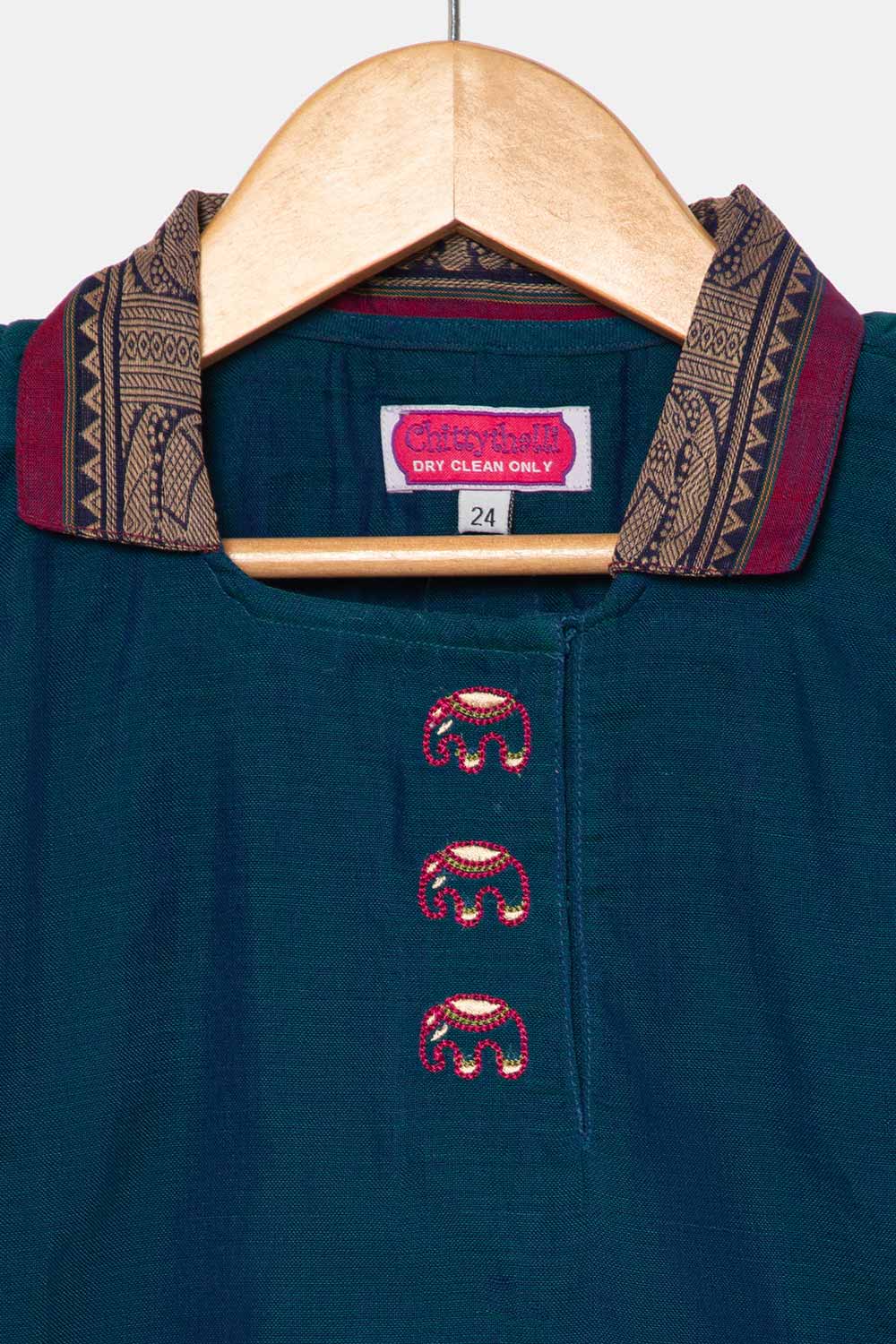 Chittythalli Girls Ethnic Pavadai Set – Hand Embroidered Fish Blouse with Box Pleated Skirt & Tassels - Blue - PS86