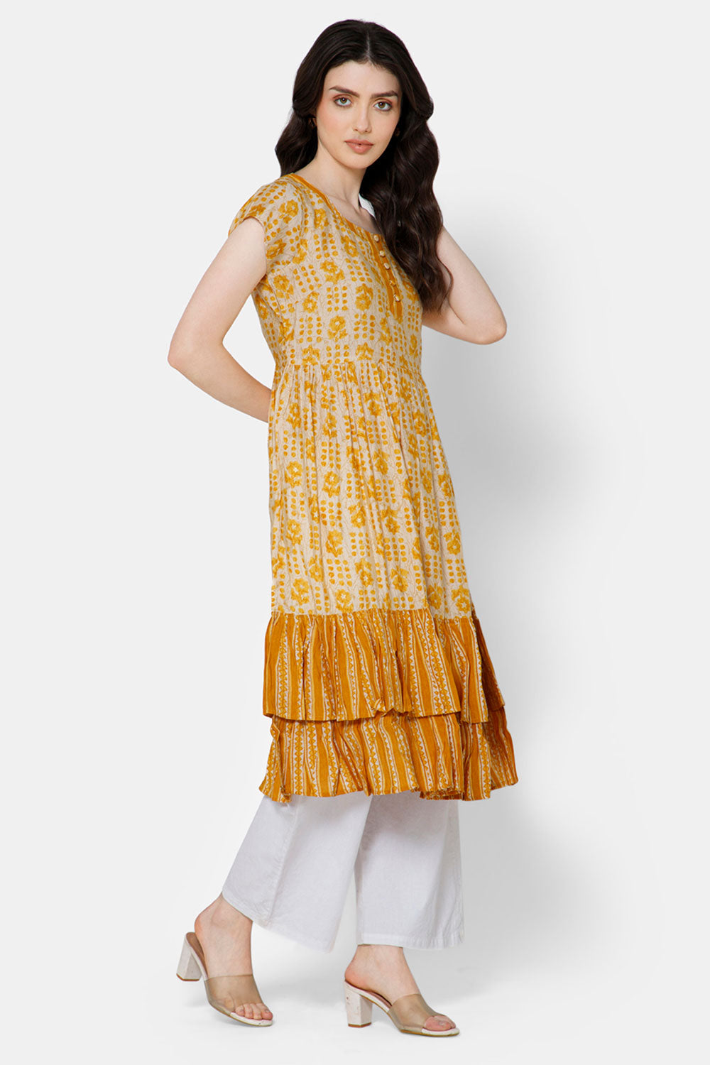 Mythri Women's Fit and Flare Casual Dress - Mustard - DR04