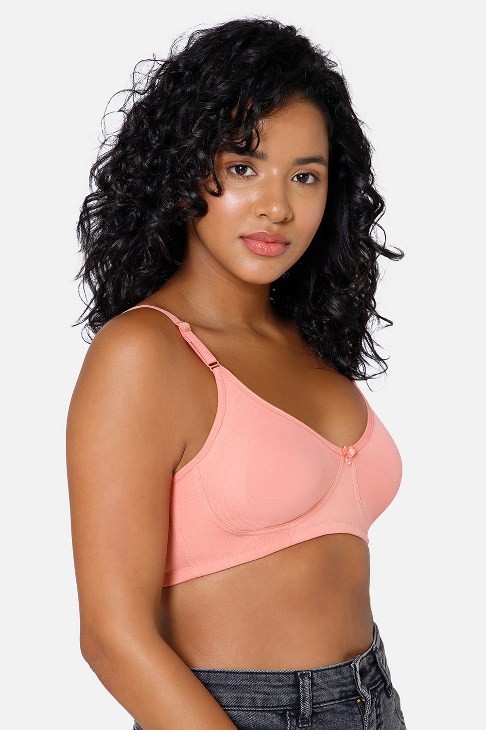 Full Coverage Non-Padded Non-Wired Intimacy T-Shirt Saree Bra ES02 in Peach