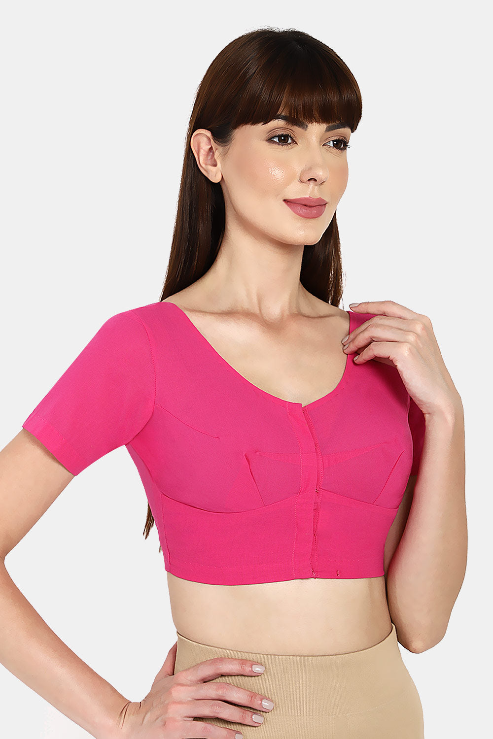 Naidu Hall Round neck short sleeve blouse - Fuchsia