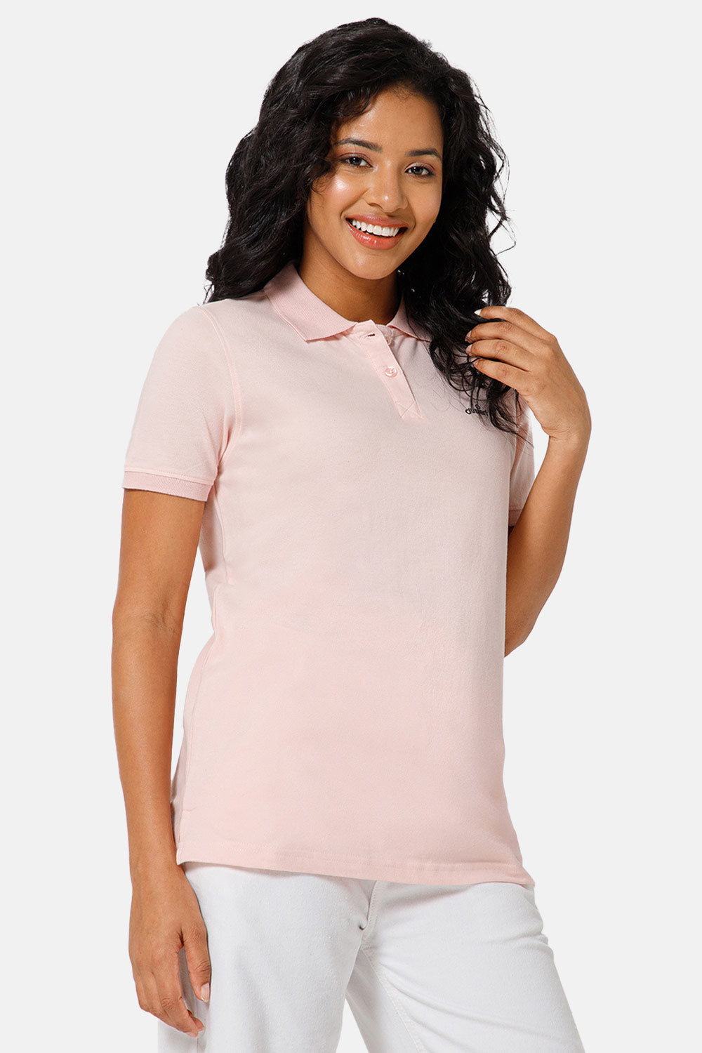 Jusperf Women Half Sleeve Polo Neck T-shirt  - Pink - SJD5