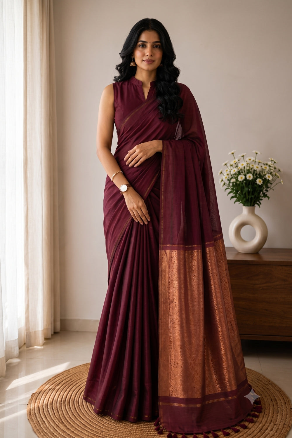 Women's Solid Cotton Blend Khadi Saree | Lightweight Ethnic Wear Saree for Daily Wear & Casual Outings - THAN