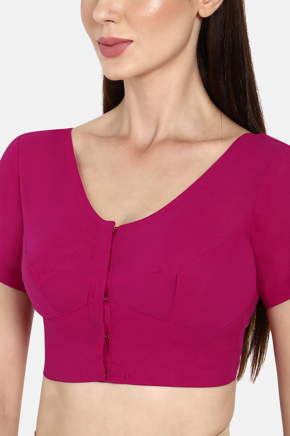 Naidu Hall Full Coverage Non-Wired Non-Padded Round neck short sleeve blouse - Violet