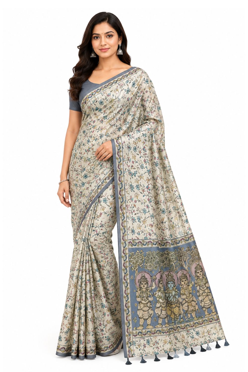 Women's Art Silk Tussar Silk Printed Saree with Blouse | Designer Ethnic Saree for Women | Festive, Wedding & Traditional Wear - Blue - 5691