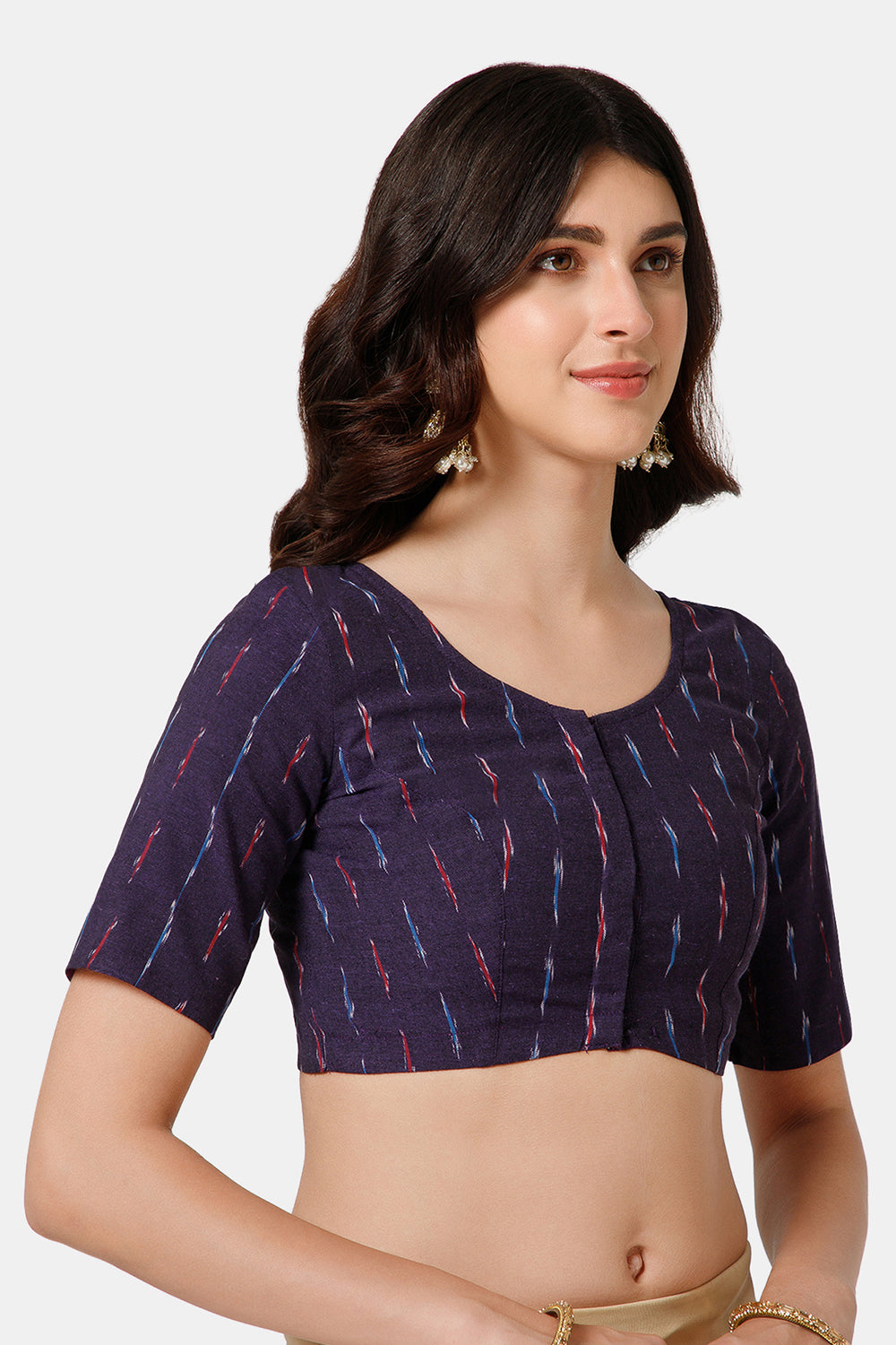 Naidu Hall Women’s Princess Cut Printed Readymade Saree Blouse U-Neck Front Open with Elbow Sleeves & Princess Cut | Elegant Everyday & Ethnic Wear - BU17