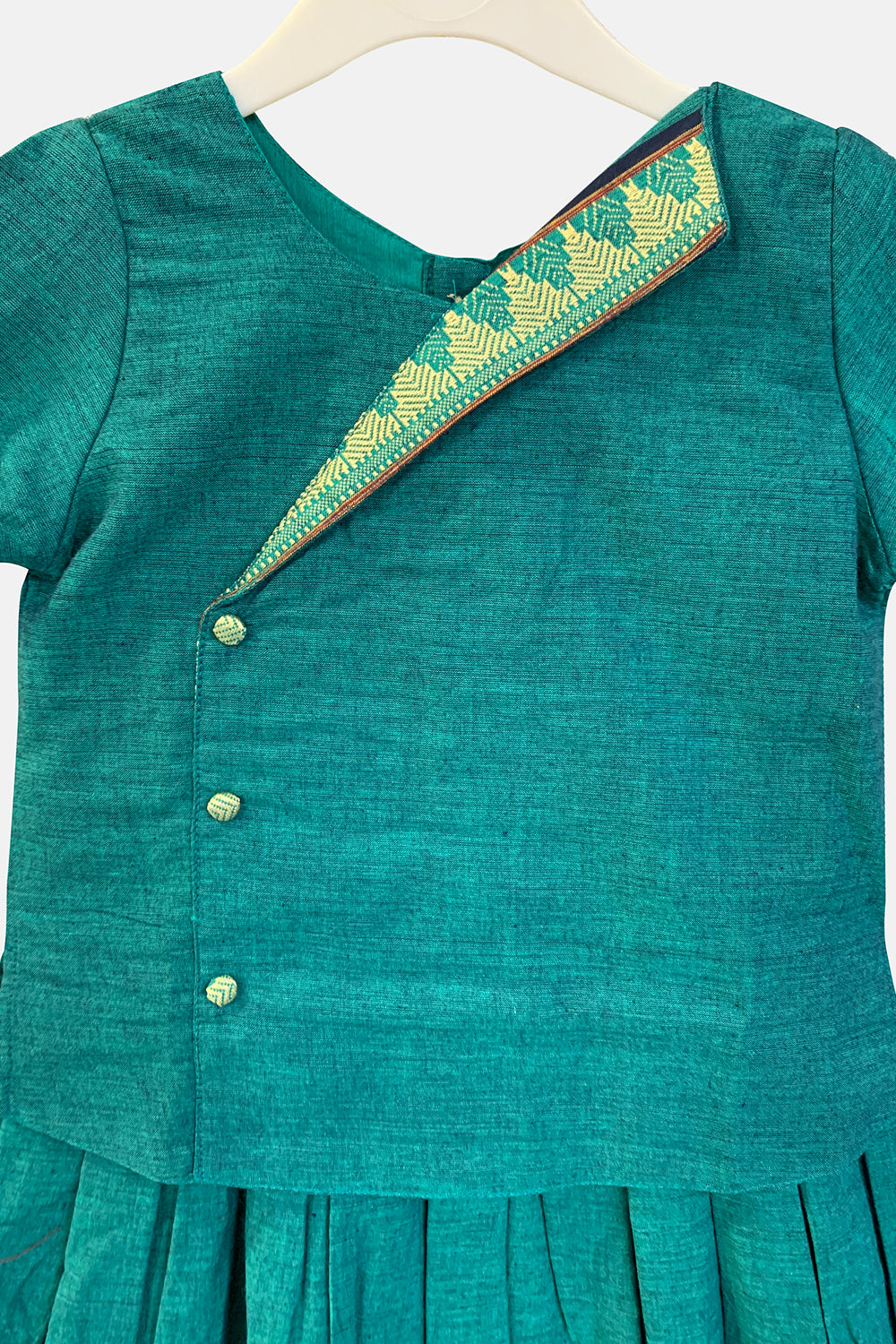 Chittythalli Stylised Collar Puff Sleeves Ethnic Pavadai Set - Teal Green - PS67