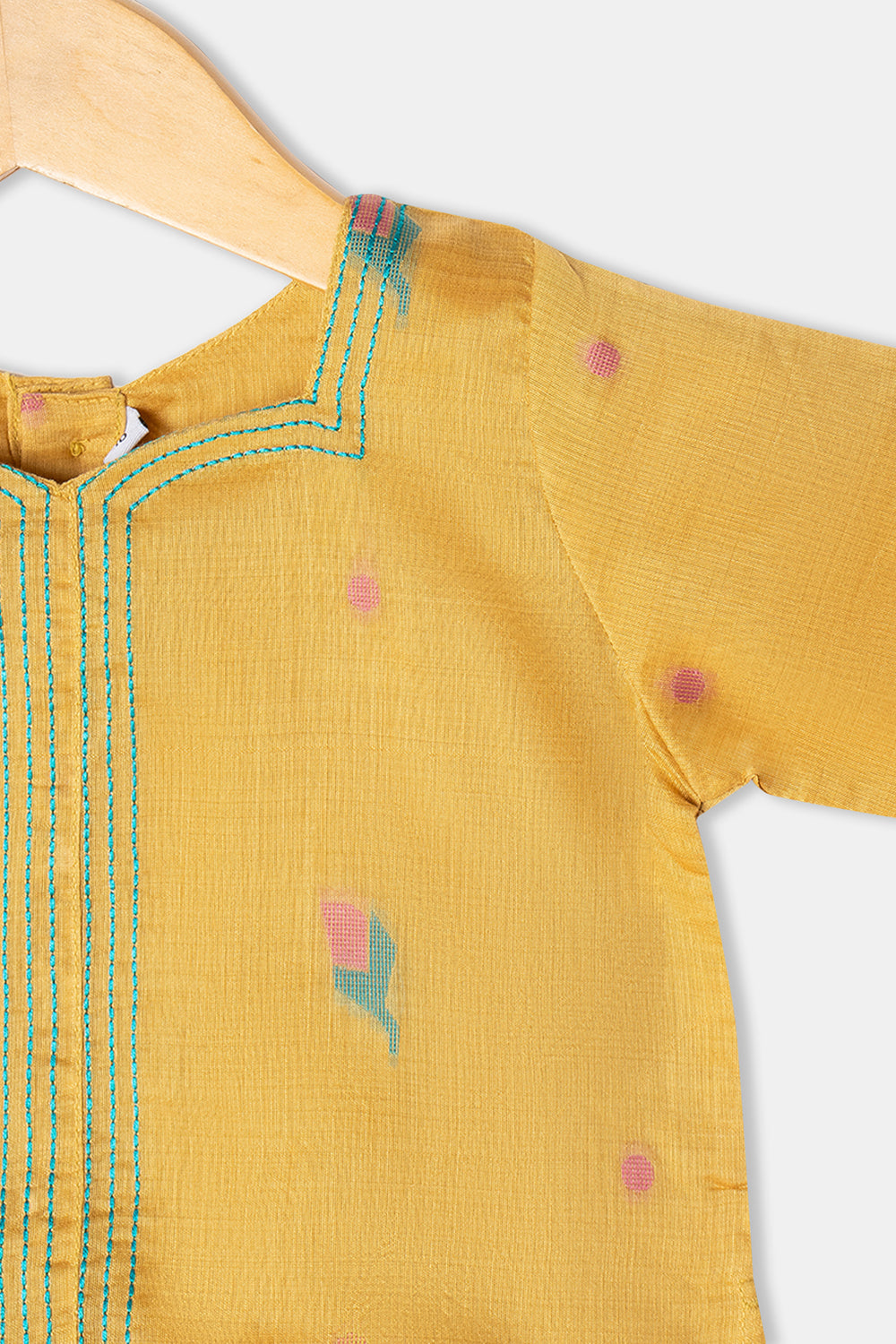 Chittythalli Girls Pavadai Set Cotton Blend with Sweetheart Neckline & Box Pleat Skirt- Yellow - PS75