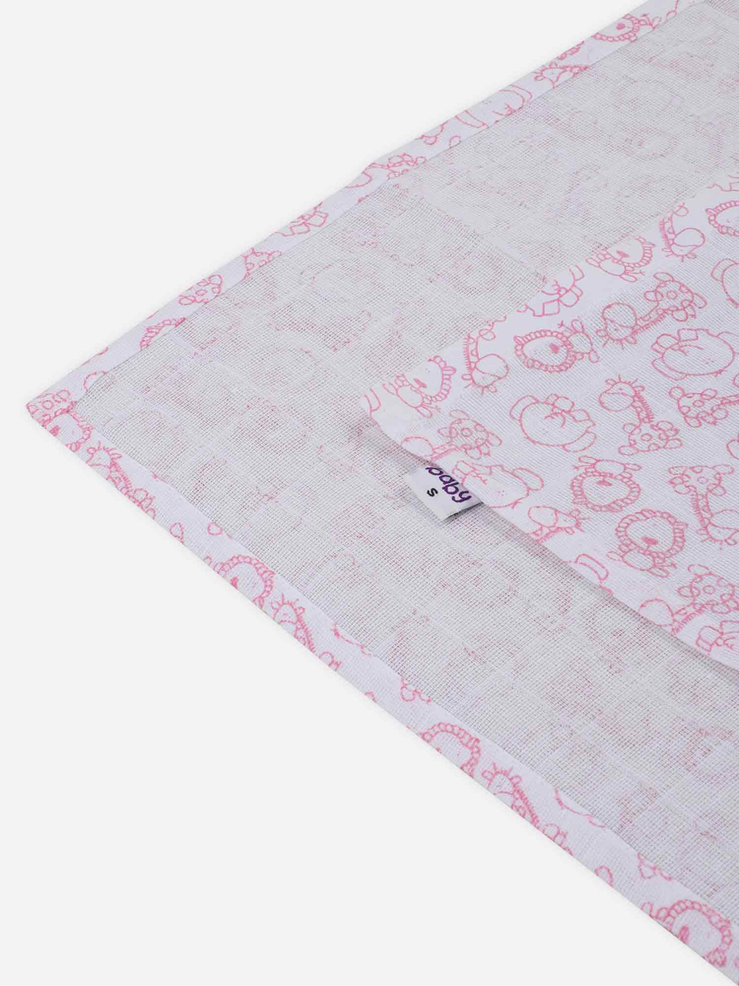 Oh Baby Cotton Printed Square Nappies - Pink