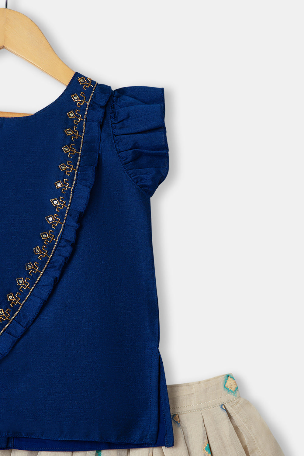 Chittythalli Girls Ethnic Wear Pavadai Set Ruffle Sleeves With Kasuti Hand Embroidery - Navy Blue - PS73