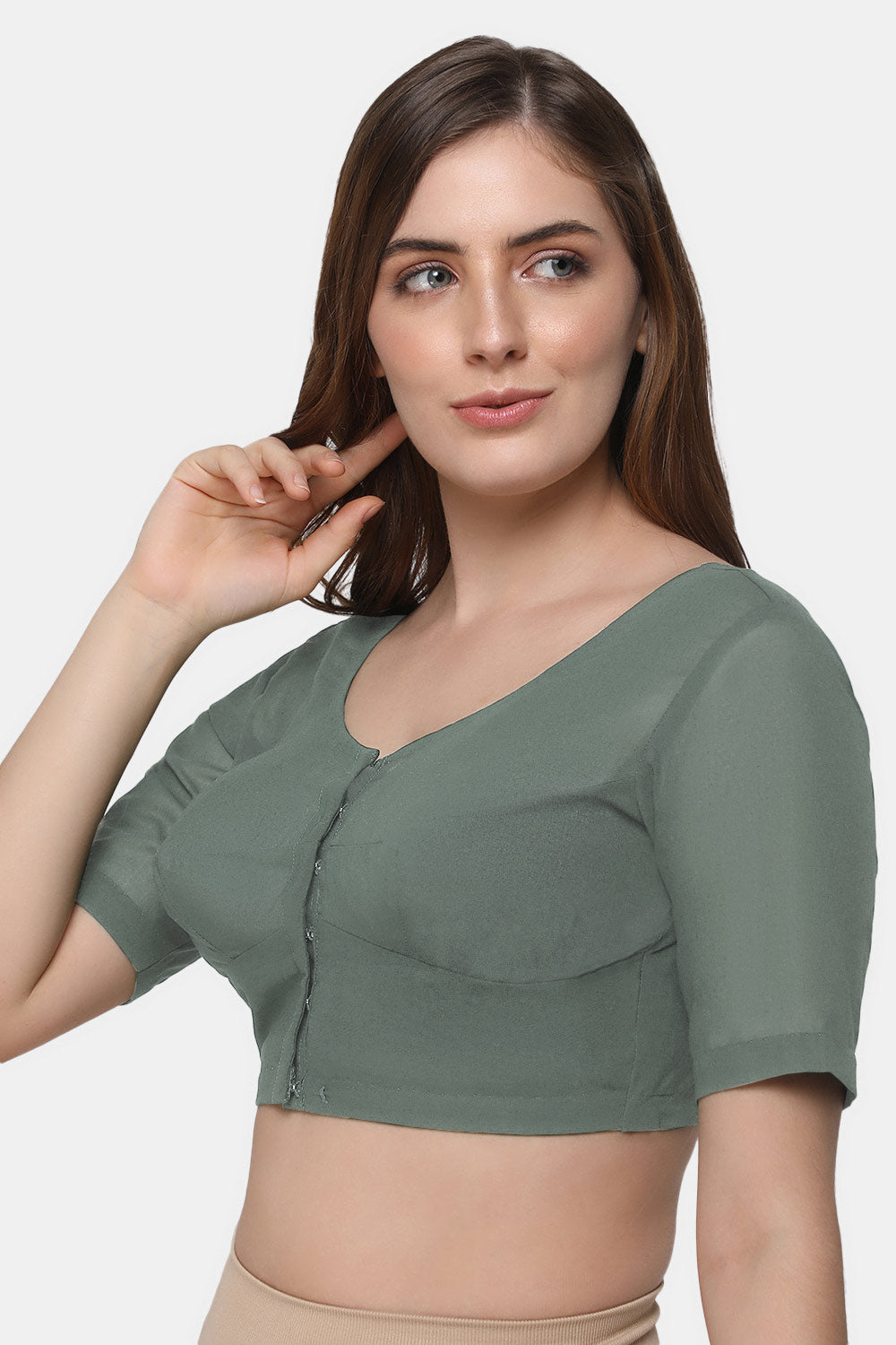 Naidu Hall Women's 2x2 Cotton Saree Blouse | Readymade Round Neck Elbow Sleeve Woven Cotton Blouse | Plain Traditional Blouse for Cotton, Handloom, Linen & Silk Cotton Sarees - RNRE