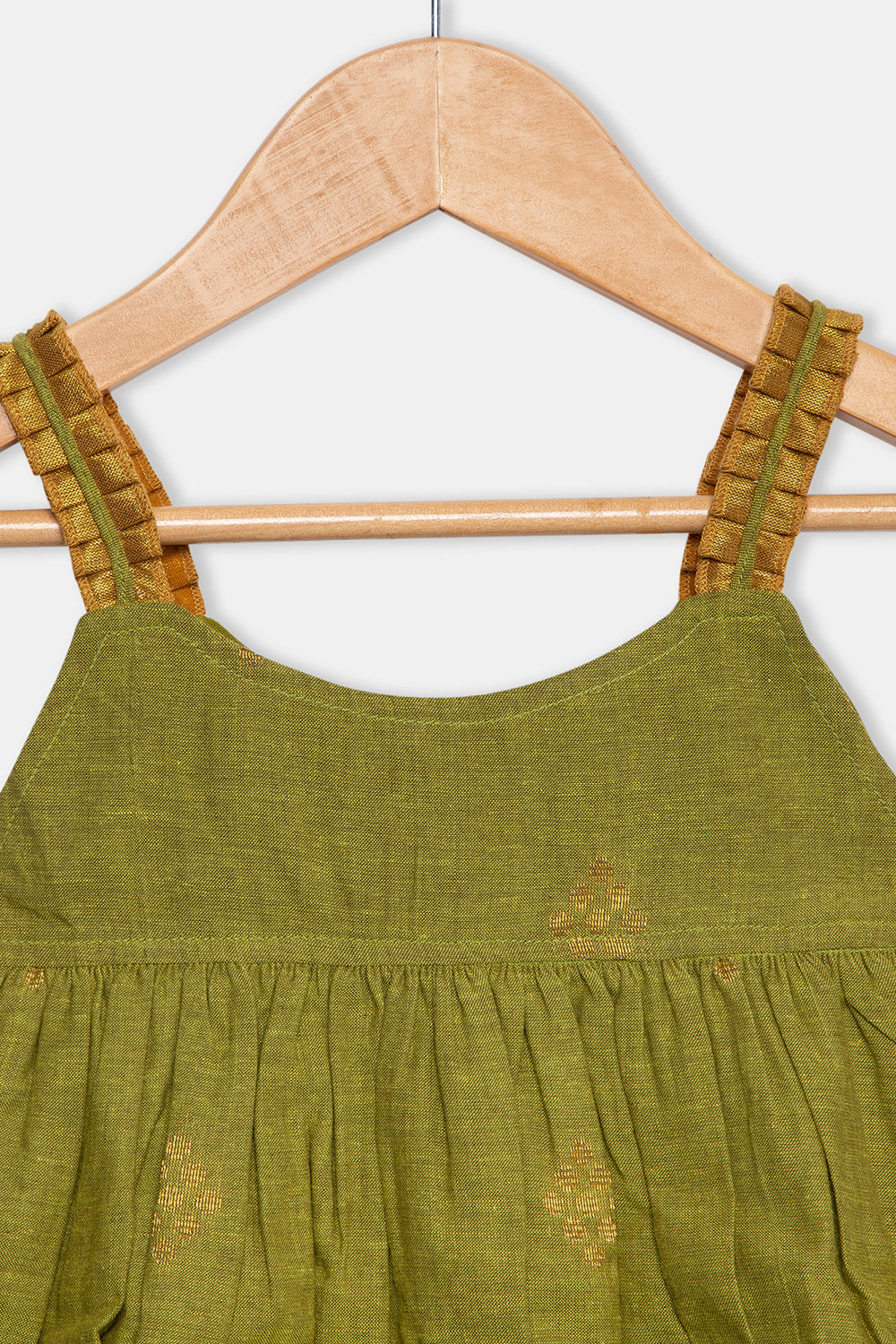 Chittythalli Pleated Sleeveless Frock with Cut-and-Sew Detailing and Gathers - Green  - FR35