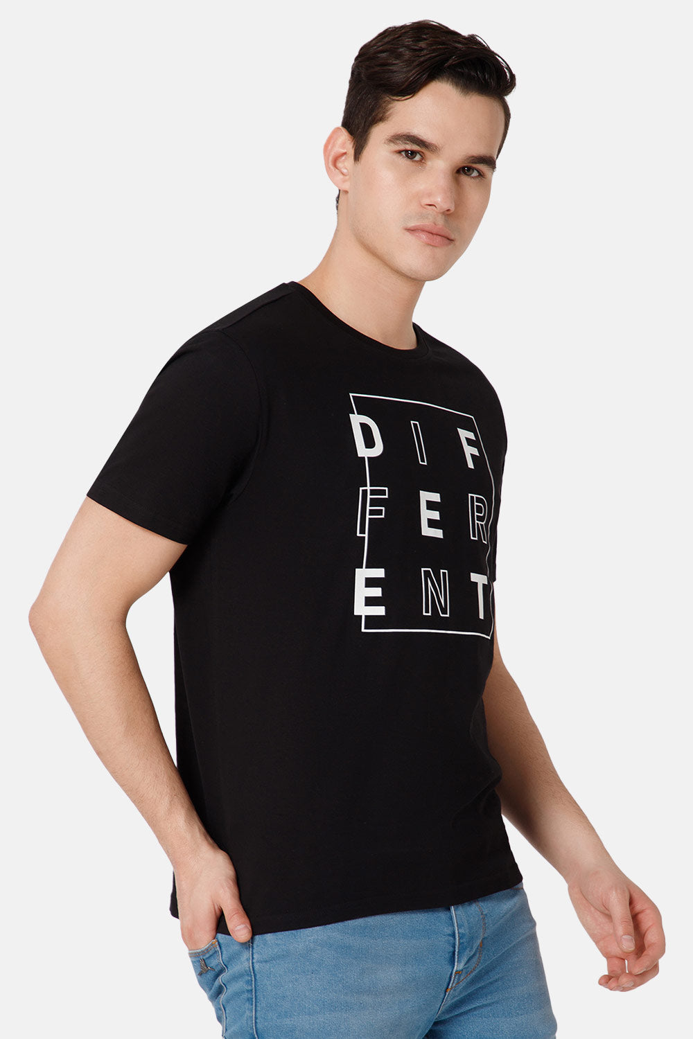 Enhance Printed Crew Neck Men's Casual T-Shirts - Black - TS36
