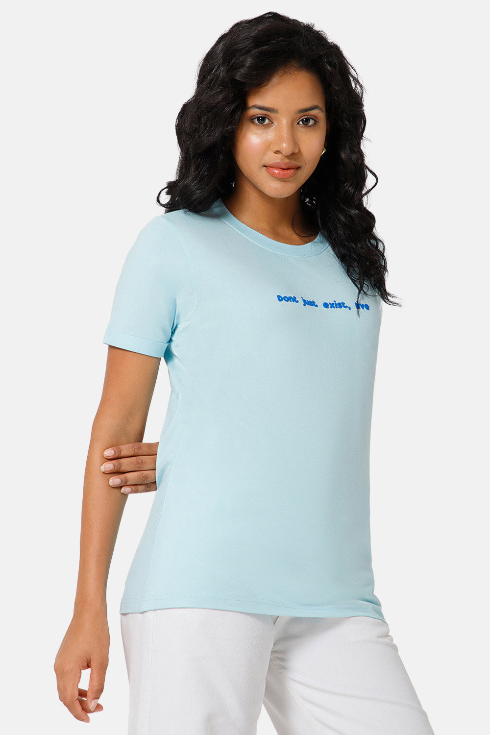 Jusperf Women Half Sleeve Crew Neck T-shirt  - Blue - SD15