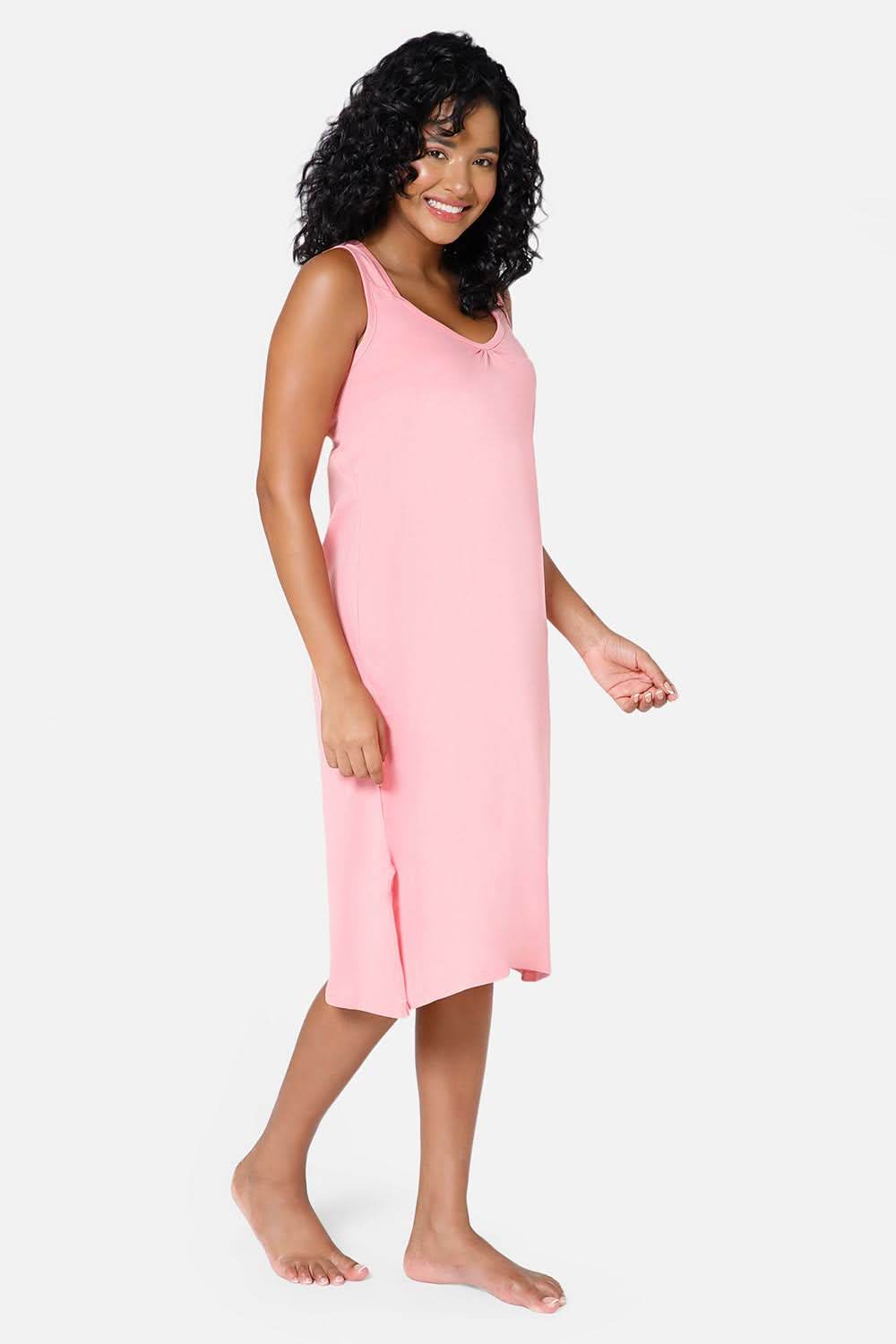 Intimacy Full Coverage Knee-Length Cotton Night Slip | Lightweight & Summer-Friendly Nightwear - Naidu Hall Family Store