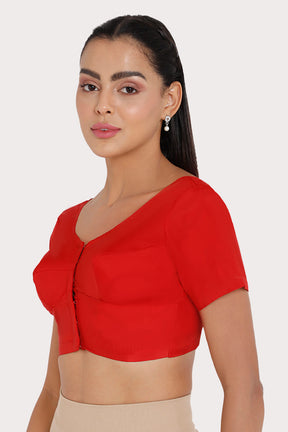Naidu Hall Round neck Silk Cotton short sleeve blouse - Red