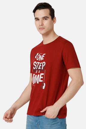 Enhance Printed Crew Neck Men's Casual T-Shirts - Red - TS21