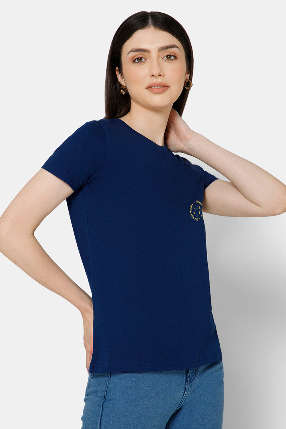 Jusperf Women's Printed Crew Neck Casual T-Shirt - Blue - TS31