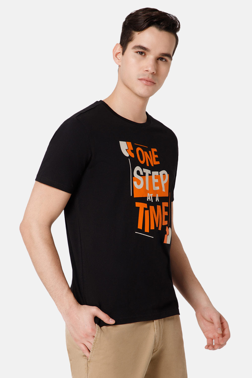 Enhance Printed Crew Neck Men's Casual T-Shirts - Black - TS22