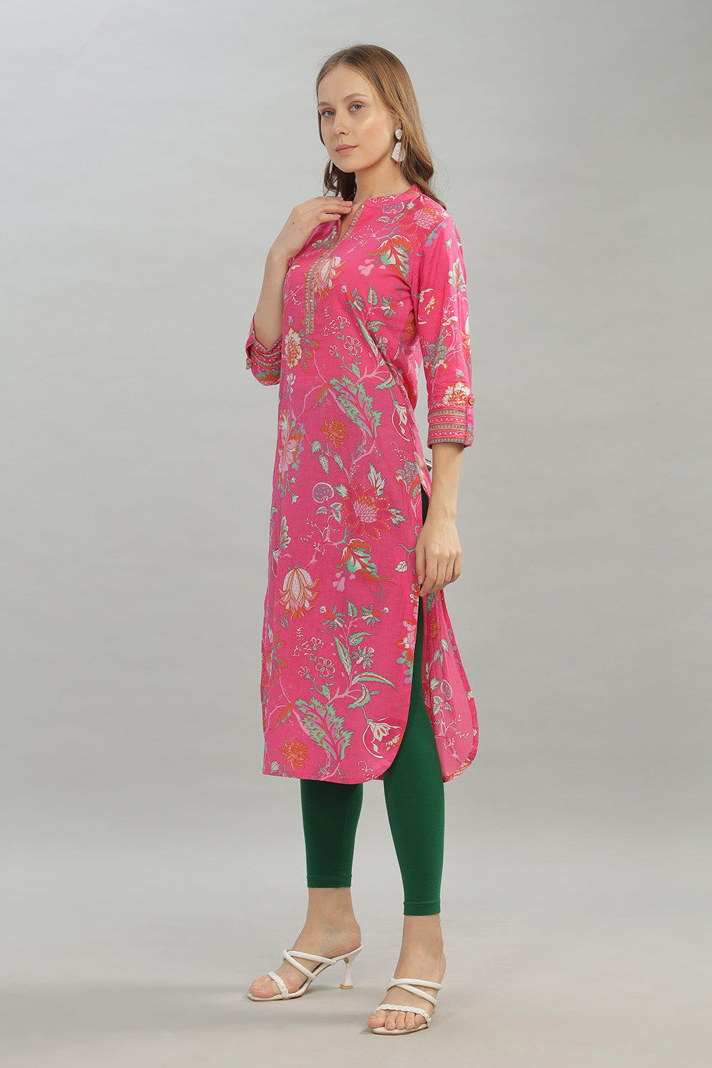 Mythri Women Casual Kurta with 3/4th Sleeves - Pink - KU10